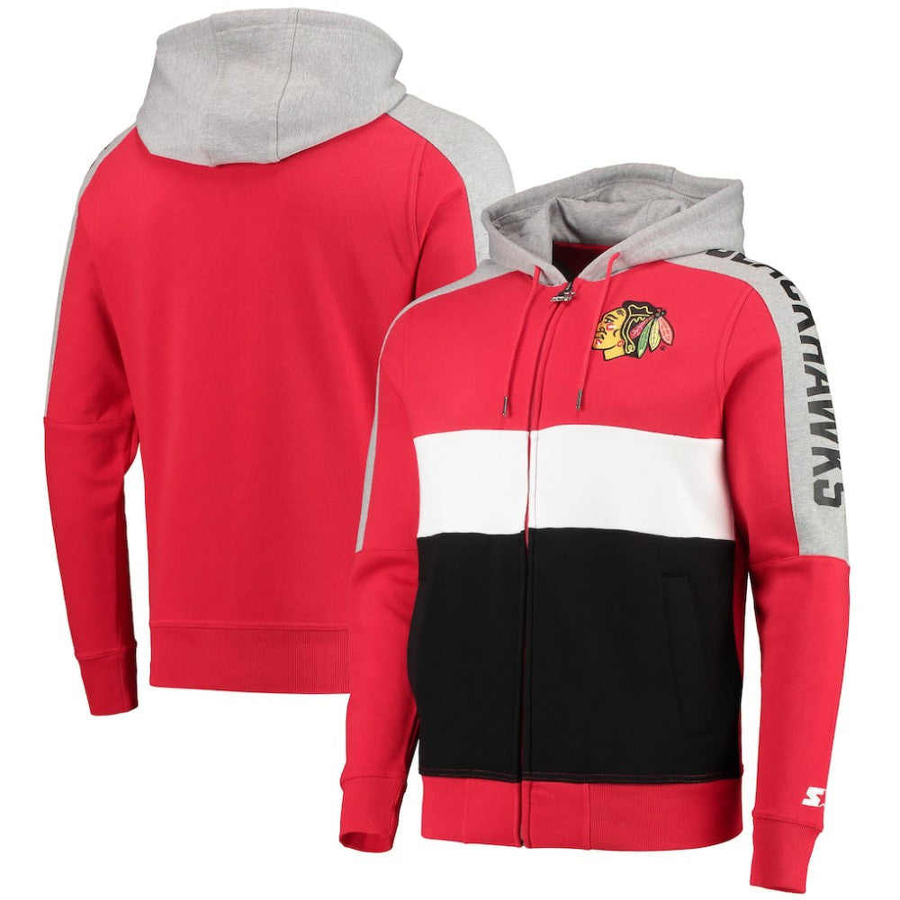 NHL Chicago Blackhawks Starter Playoffs Color Block Full-Zip Hoodie - Red/Black