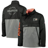 NHL Philadelphia Flyers Tommy Hilfiger Anorak Quarter-Zip Hoodie Jacket - Black/Gray