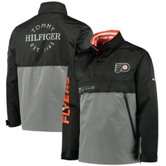 NHL Philadelphia Flyers Tommy Hilfiger Anorak Quarter-Zip Hoodie Jacket - Black/Gray