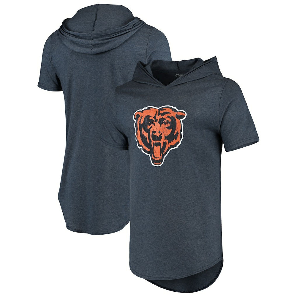 Chicago Bears Majestic Threads Primary Logo Tri-Blend Hoodie T-Shirt Navy