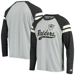 Las Vegas Raiders Starter Throwback League Raglan Long Sleeve Tri-Blend T-Shirt Silver/Black