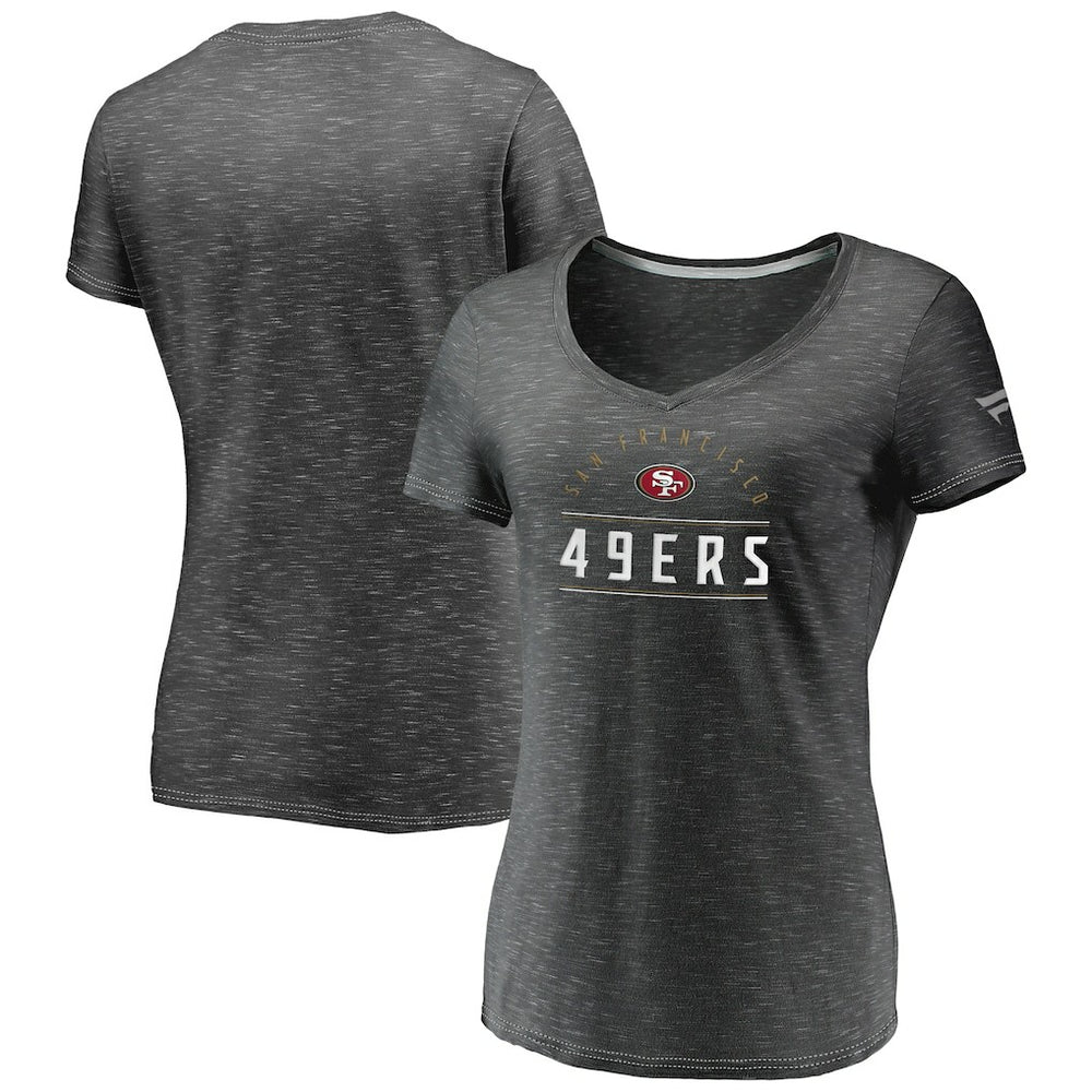 San Francisco 49ers Women's League Leader Space Dye V-Neck T-Shirt Charcoal