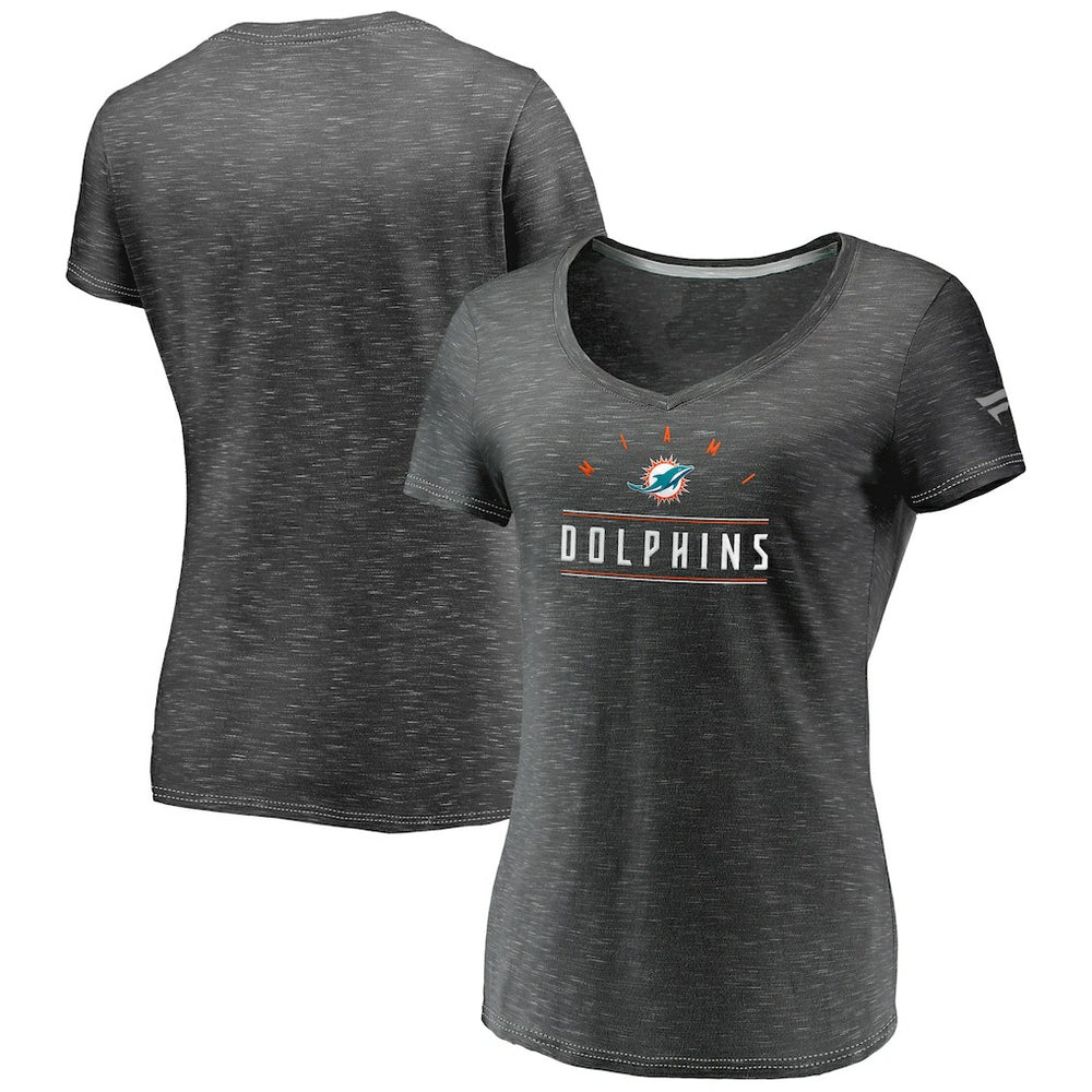 Miami Dolphins Women's League Leader Space Dye V-Neck T-Shirt Charcoal