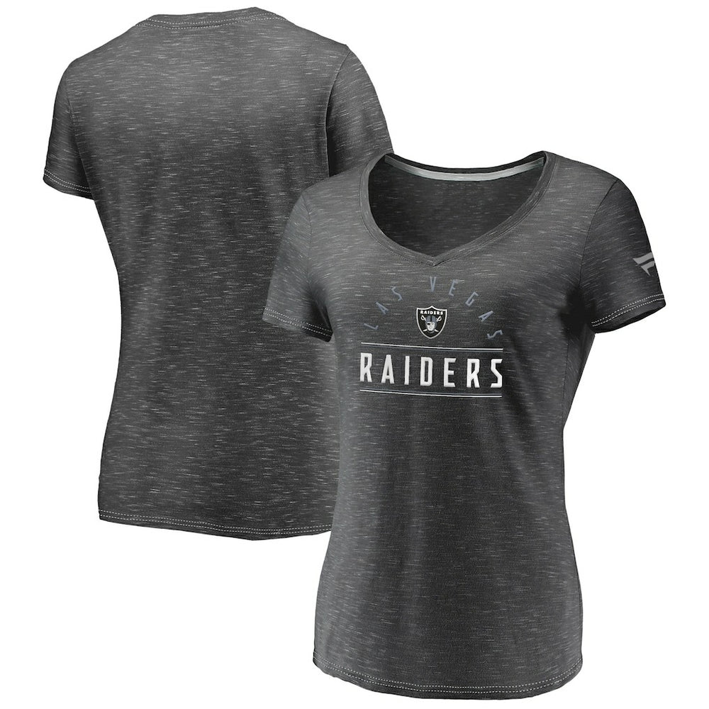 Las Vegas Raiders Women's League Leader Space Dye V-Neck T-Shirt Charcoal