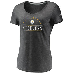 Pittsburgh Steelers Women's League Leader Space Dye V-Neck T-Shirt Charcoal