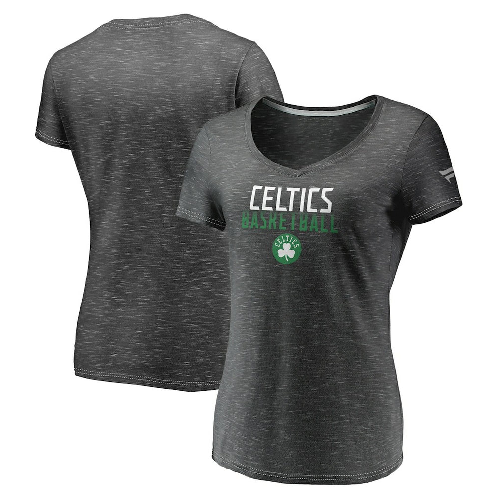Boston Celtics Women's Double-Fade Space-Dye V-Neck T-Shirt Charcoal