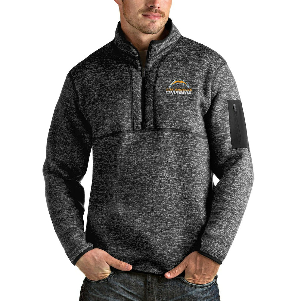 Los Angeles Chargers Antigua Fortune Quarter-Zip Pullover Jacket Heathered Black