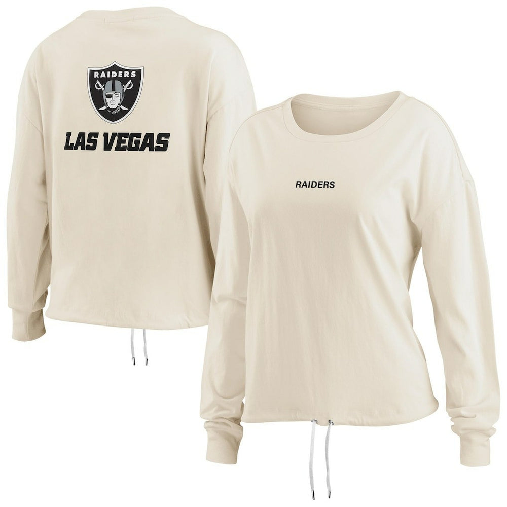 Las Vegas Raiders WEAR by Erin Andrews Women's Long Sleeve Crop Top Shirt Oatmeal
