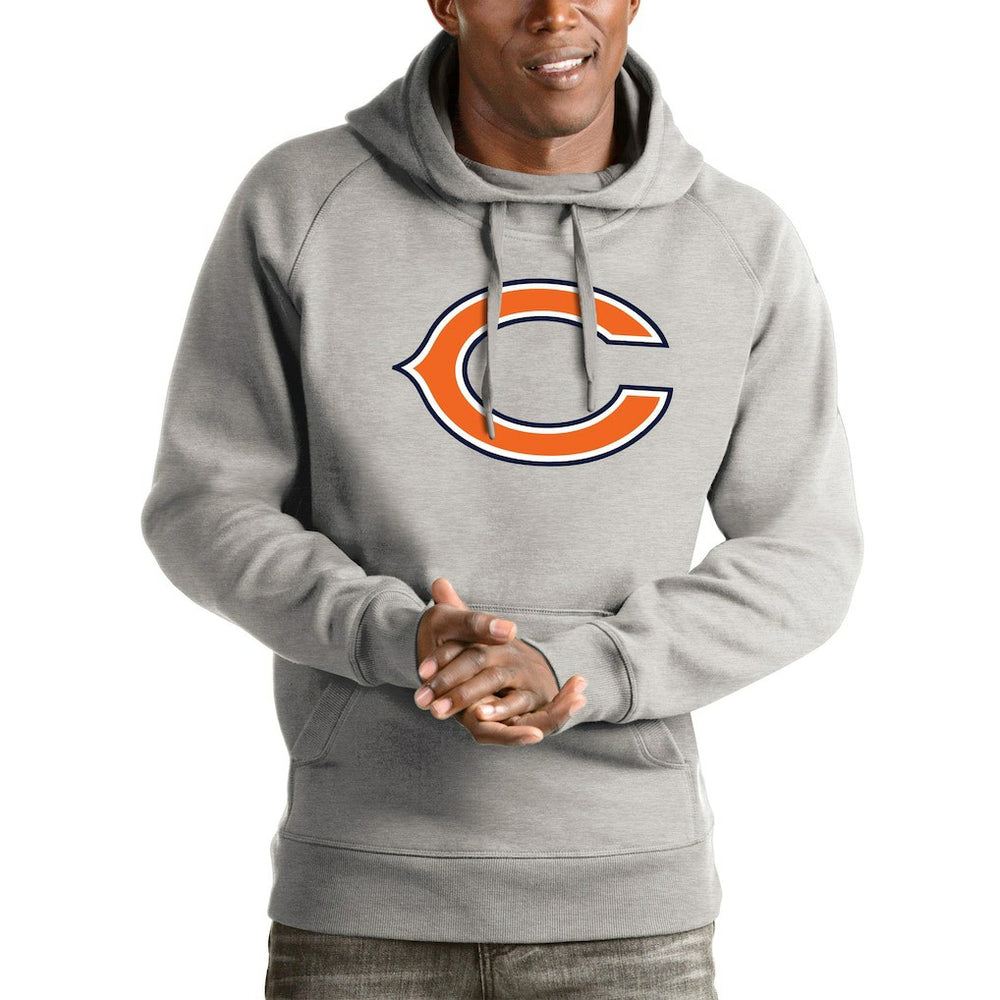 Chicago Bears Antigua Logo Victory Pullover Hoodie Heathered Gray