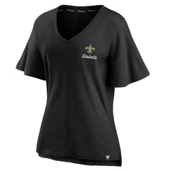 New Orleans Saints Women's Southpaw Flutter V-Neck T-Shirt Black