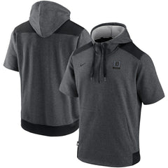 Detroit Tigers Nike Authentic Collection Dry Flux Performance Quarter-Zip Short Sleeve Hoodie - Heathered Charcoal/Black Hoodies