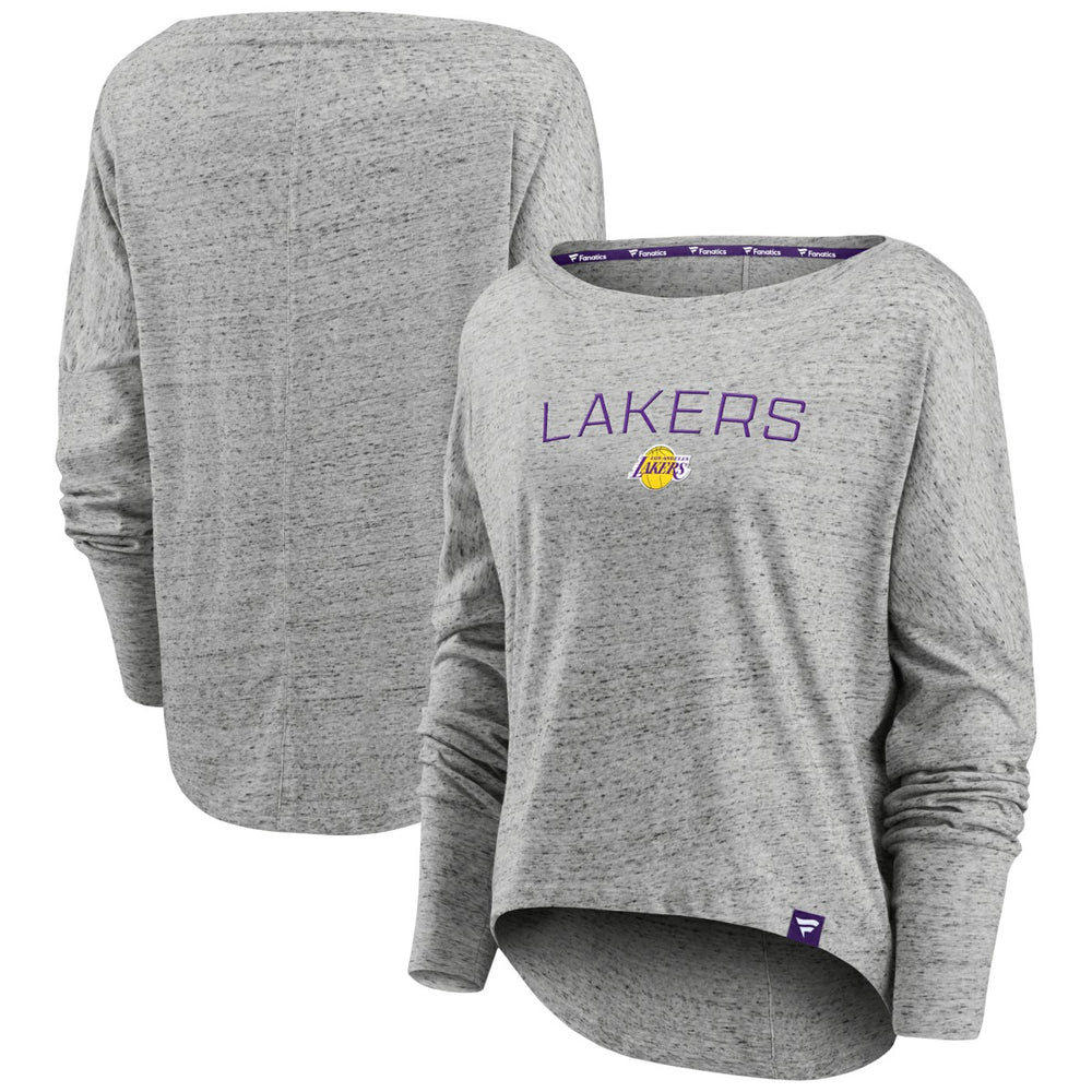 Los Angeles Lakers Women's Nostalgia Off-The-Shoulder Long Sleeve T-Shirt Heathered Gray