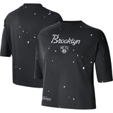 Brooklyn Nets Women's Courtside Splatter Cropped T-Shirt Black