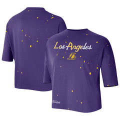 Los Angeles Lakers Women's Courtside Splatter Cropped T-Shirt Purple