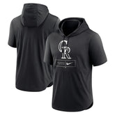 Colorado Rockies Nike Lockup Performance Short Sleeve Lightweight Hooded Top - Black Tops