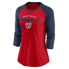 Washington Nationals Nike Women's Modern Baseball Arch Tri-Blend Raglan 3/4-Sleeve T-Shirt - Red/Navy T-shirts