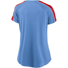 St. Louis Cardinals Fanatics Women's Light Blue/Red True Classic League Diva Pinstripe Raglan V-Neck T-Shirt T-shirts