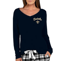 New Orleans Saints Concepts Sport Women's Marathon Knit Long Sleeve Lightweight V-Neck Lounge Top Black