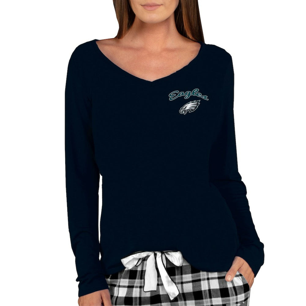 Philadelphia Eagles Concepts Sport Women's Marathon Knit Long Sleeve Lightweight V-Neck Lounge Top Black