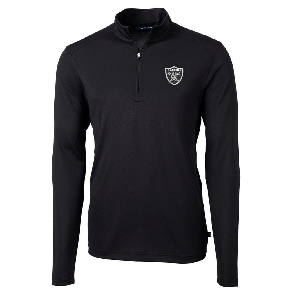 Las Vegas Raiders Cutter & Buck Virtue Eco Pique Recycled Quarter-Zip Pullover Jacket Black