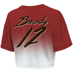 Tom Brady Tampa Bay Buccaneers Majestic Threads Women's Drip-Dye Player Name & Number Tri-Blend Crop T-Shirt Red/White
