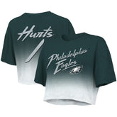 Jalen Hurts Philadelphia Eagles Majestic Threads Women's Dip-Dye Player Name & Number Crop Top Green/White
