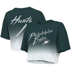 Jalen Hurts Philadelphia Eagles Majestic Threads Women's Dip-Dye Player Name & Number Crop Top Green/White