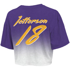 Justin Jefferson Minnesota Vikings Majestic Threads Women's Dip-Dye Player Name & Number Crop Top Purple/White