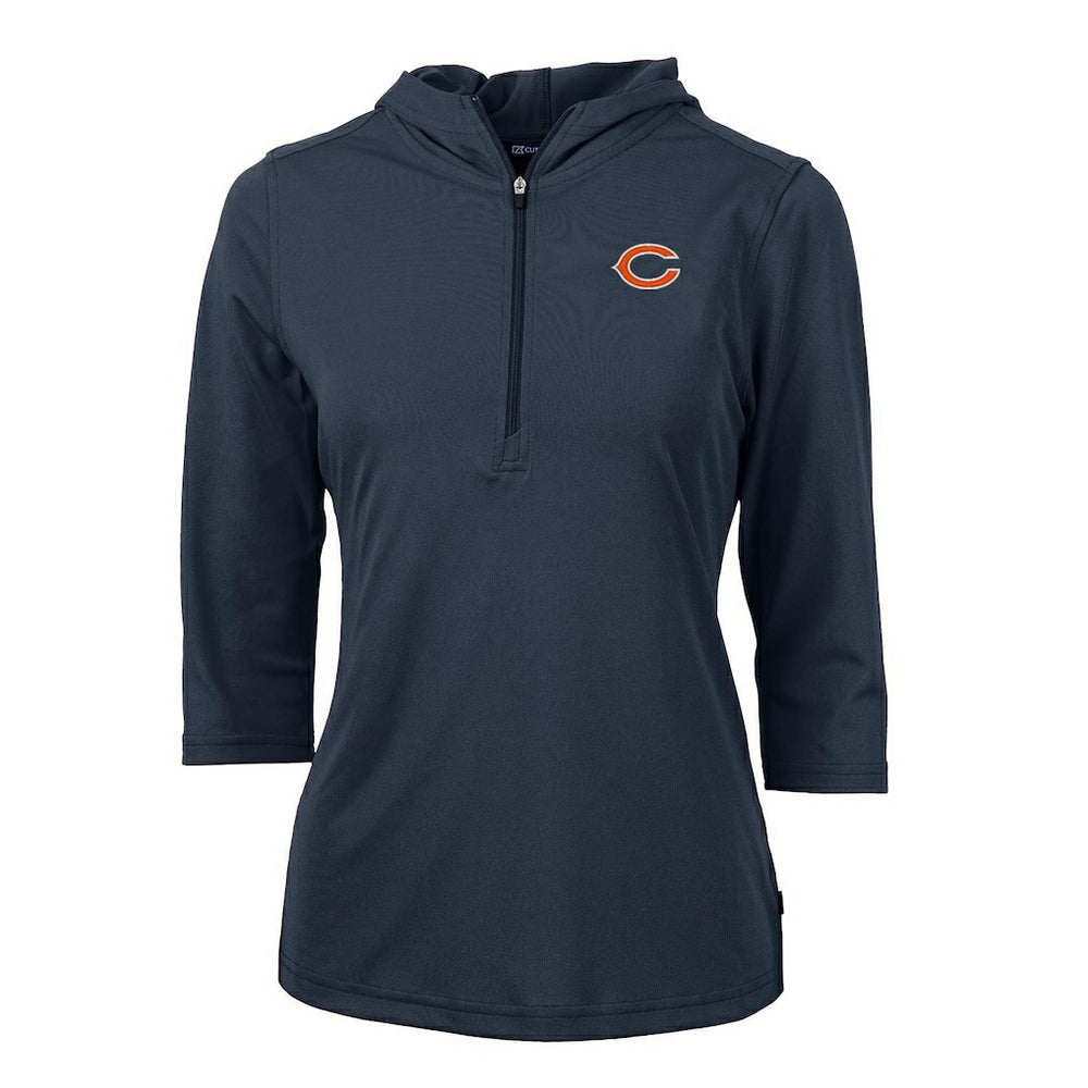 Chicago Bears Cutter & Buck Women's Virtue Eco Pique Half-Zip 3/4 Sleeve Pullover Hoodie Navy