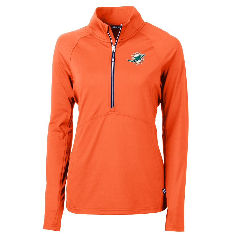 Miami Dolphins Cutter & Buck Women's Adapt Eco Knit Half-Zip Pullover Jacket Orange