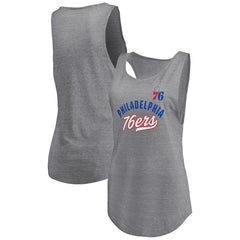 Philadelphia 76ers Women's Quality Time Open Scoop Neck Tri-Blend Tank Top Heathered Gray