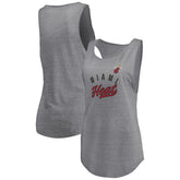 Miami Heat Women's Quality Time Open Scoop Neck Tri-Blend Tank Top Heathered Gray