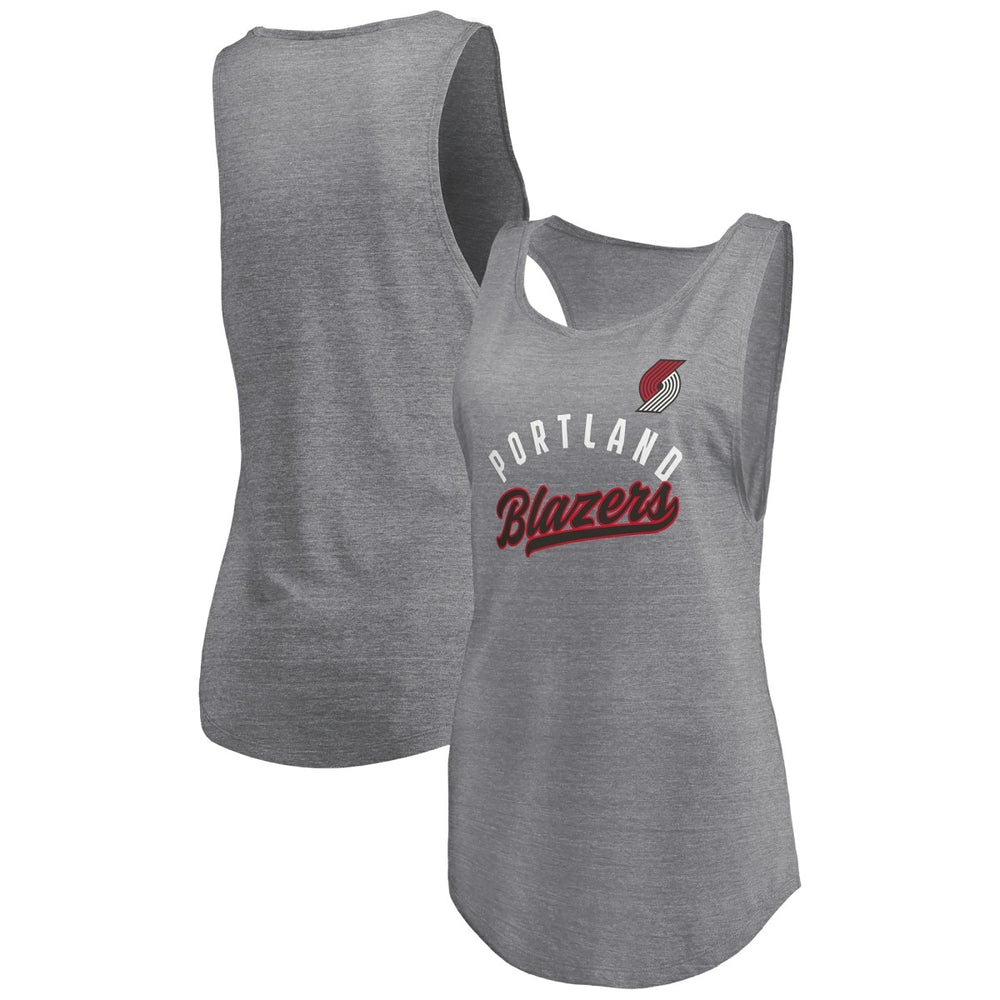 Portland Trail Blazers Women's Quality Time Open Scoop Neck Tri-Blend Tank Top Heathered Gray
