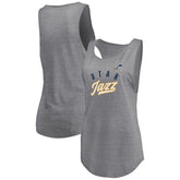 Utah Jazz Women's Quality Time Open Scoop Neck Tri-Blend Tank Top Heathered Gray