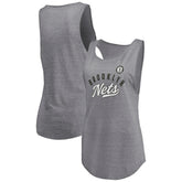 Brooklyn Nets Women's Quality Time Open Scoop Neck Tri-Blend Tank Top Heathered Gray