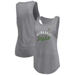Milwaukee Bucks Women's Quality Time Open Scoop Neck Tri-Blend Tank Top Heathered Gray