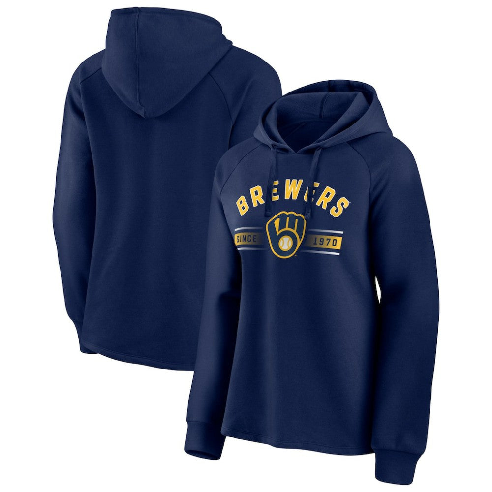 Milwaukee Brewers Fanatics Women's Perfect Play Raglan Pullover Hoodie - Navy Hoodies