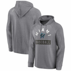 Miami Marlins Fanatics No Time Off Raglan Pullover Hoodie - Gray Hoodies