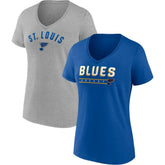 NHL St. Louis Blues Fanatics Women's Parent 2-Pack V-Neck T-Shirt Set - Blue/Heathered Gray
