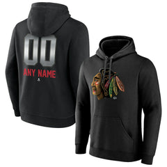 NHL,Custom Chicago Blackhawks Personalized Midnight Mascot Logo Pullover Hoodie - Black