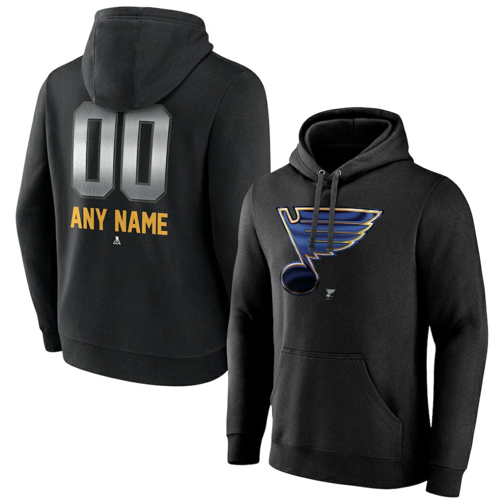 NHL,Custom St. Louis Blues Personalized Midnight Mascot Logo Pullover Hoodie - Black