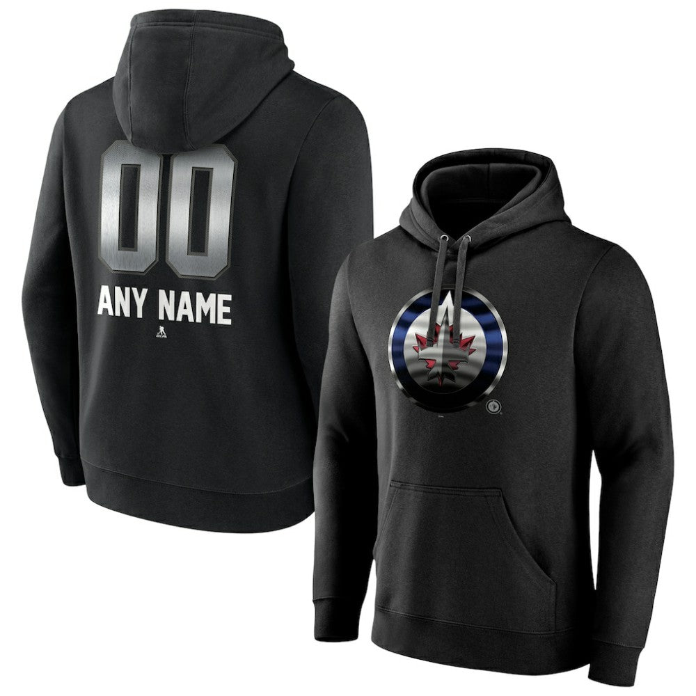 NHL,Custom Winnipeg Jets Personalized Midnight Mascot Logo Pullover Hoodie - Black