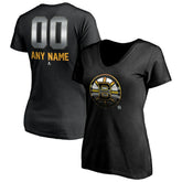 NHL,Custom Boston Bruins Women's Personalized Midnight Mascot Logo V-Neck T-Shirt - Black