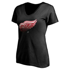 NHL,Custom Detroit Red Wings Women's Personalized Midnight Mascot Logo V-Neck T-Shirt - Black