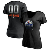 NHL,Custom Edmonton Oilers Women's Personalized Midnight Mascot Logo V-Neck T-Shirt - Black