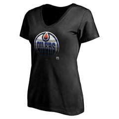 NHL,Custom Edmonton Oilers Women's Personalized Midnight Mascot Logo V-Neck T-Shirt - Black
