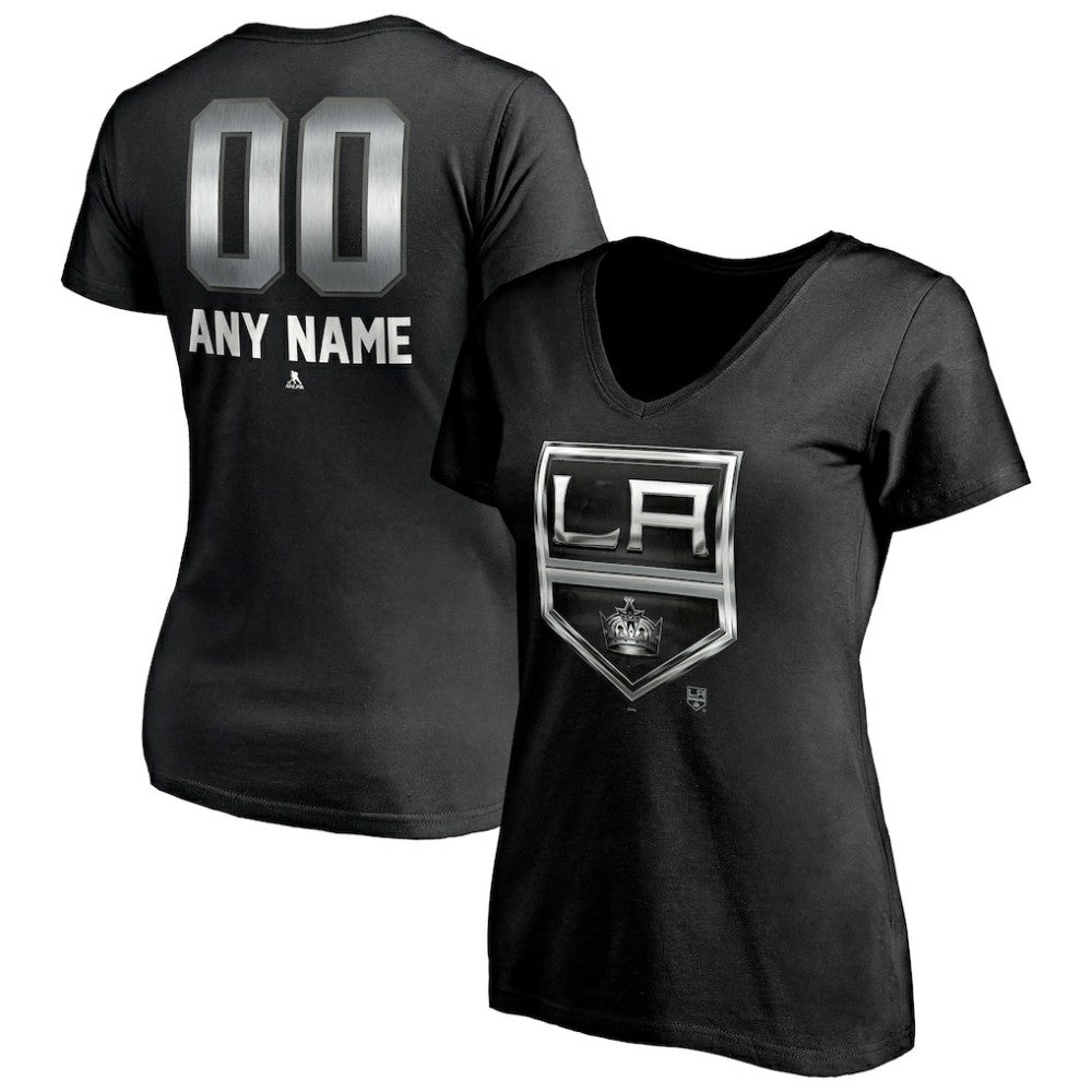 NHL,Custom Los Angeles Kings Women's Personalized Midnight Mascot Logo V-Neck T-Shirt - Black