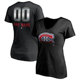 NHL,Custom Montreal Canadiens Women's Personalized Midnight Mascot Logo V-Neck T-Shirt - Black