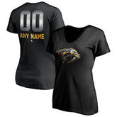 NHL,Custom Nashville Predators Women's Personalized Midnight Mascot Logo V-Neck T-Shirt - Black