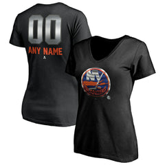 NHL,Custom New York Islanders Women's Personalized Midnight Mascot Logo V-Neck T-Shirt - Black